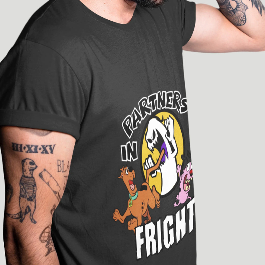 Partners in Fright: Scooby Doo and Courage the Cowardly Dog T-Shirt